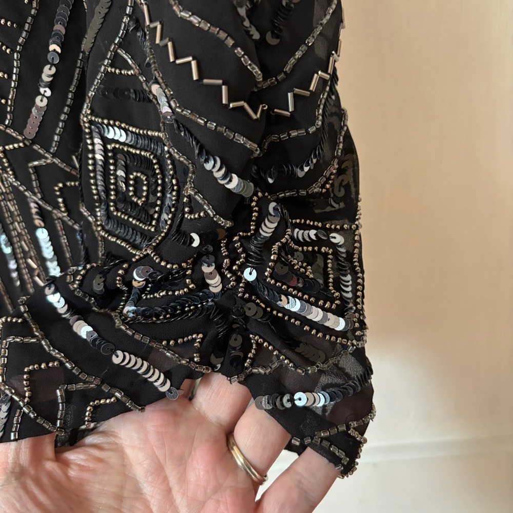 Parker Topaz Beaded Sequin Mini Dress Black Geometric Cocktail Party Size S NWT - Picture 6 of 16